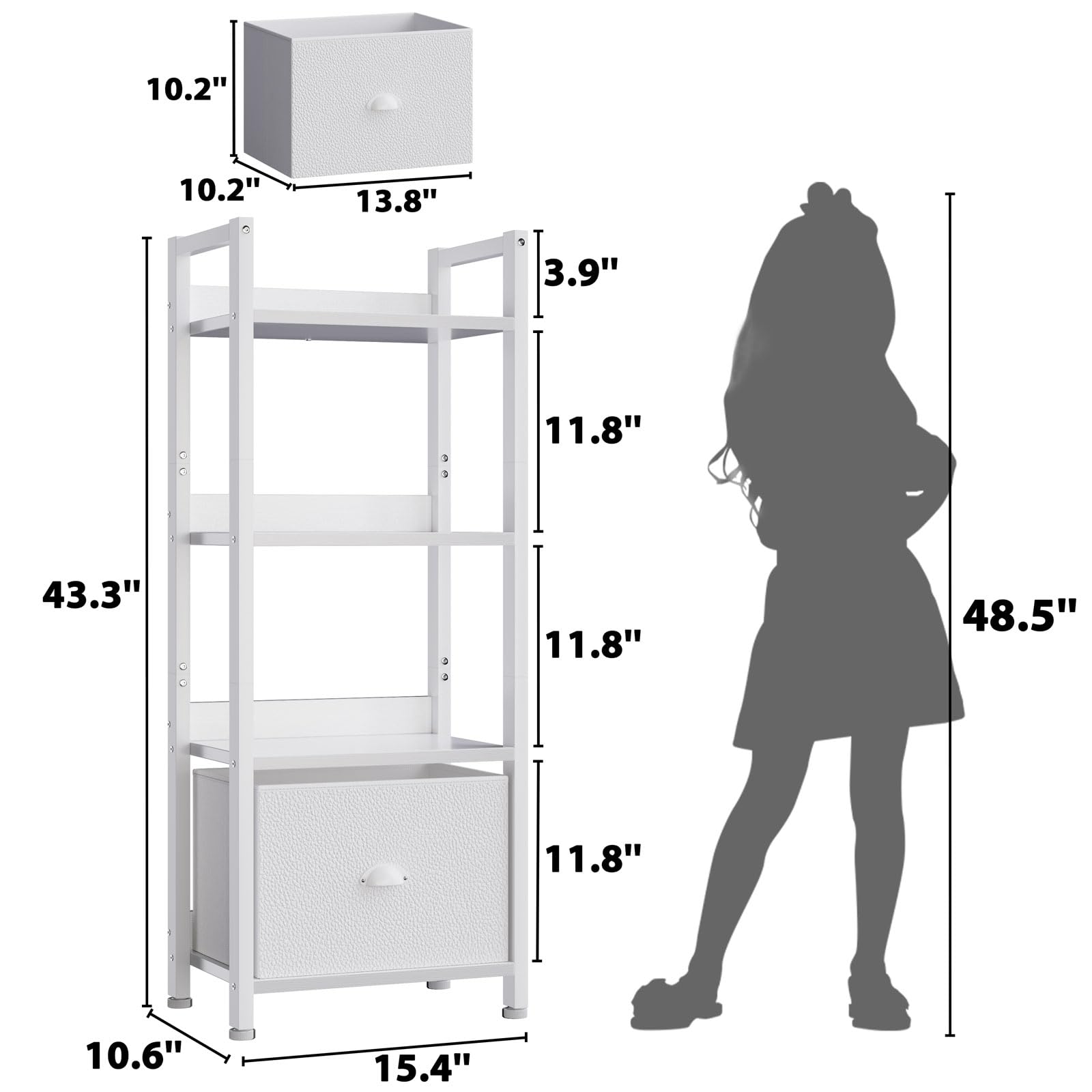 Furologee White 4-Tier Bookshelf with Shelves ideal for books, plants, and display items.