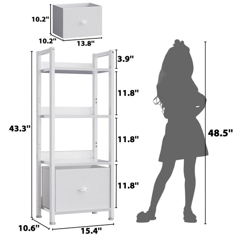Furologee White 4-Tier Bookshelf with Shelves ideal for books, plants, and display items.