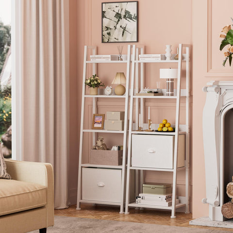 Furologee white finish ladder shelf complements modern decor