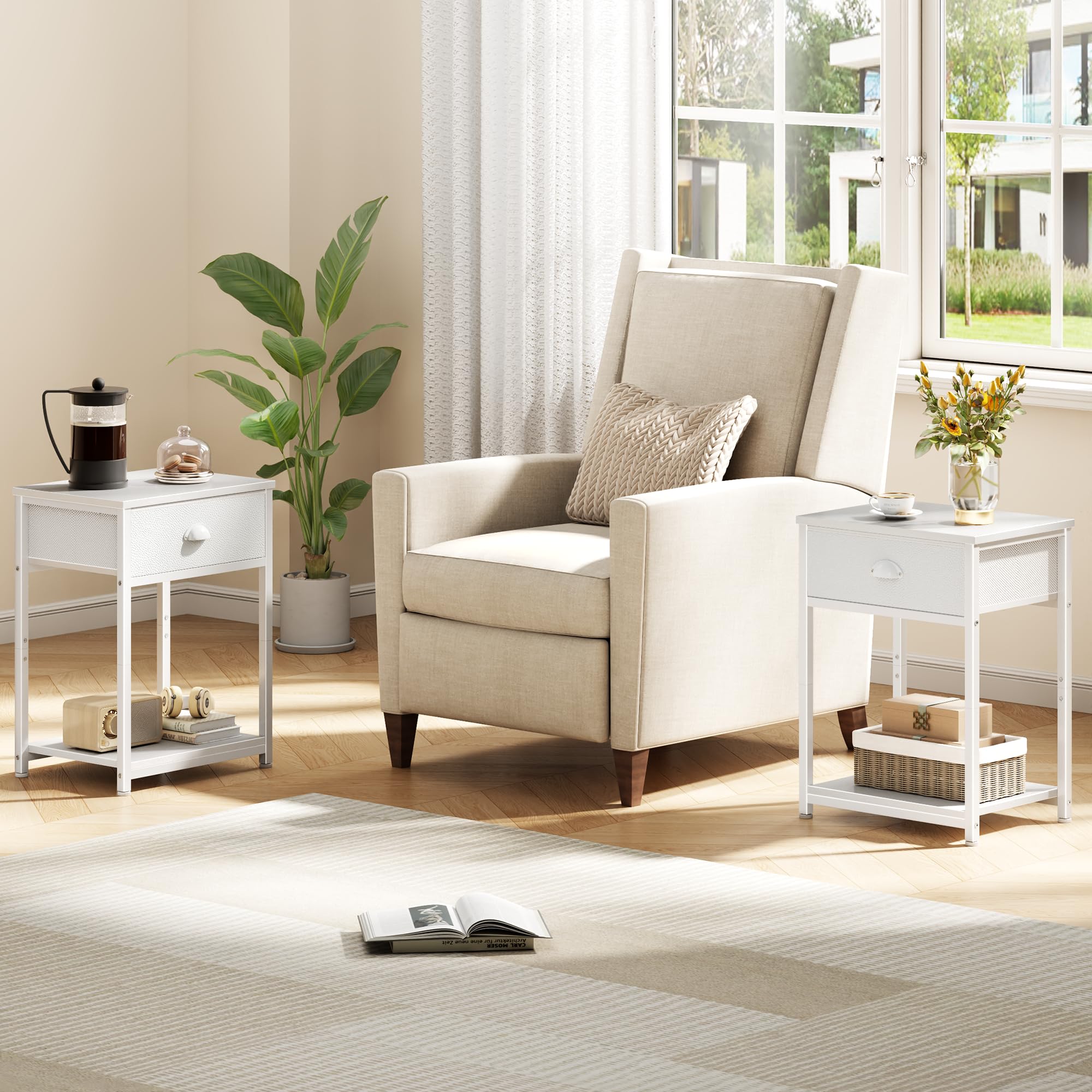 Furologee white nightstands provide practical storage to keep essentials organized