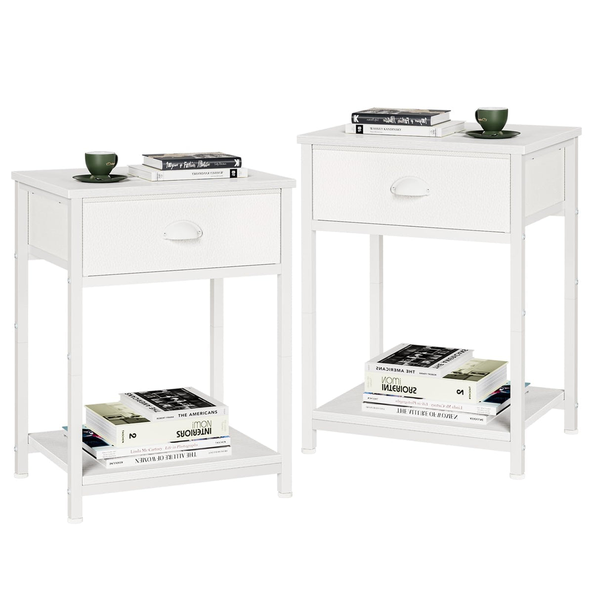 Furologee white nightstands front view with two-tier storage for compact rooms
