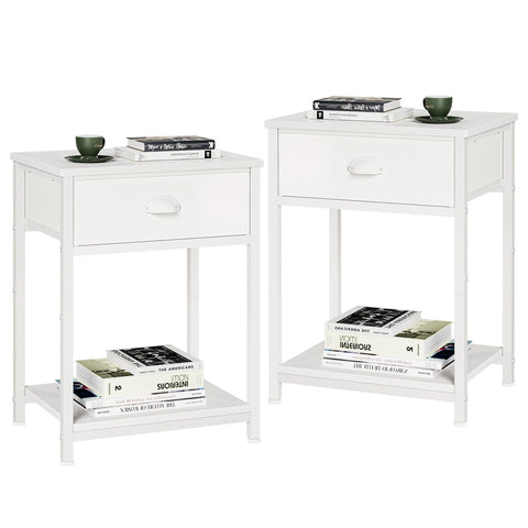 Furologee white nightstands front view with two-tier storage for compact rooms