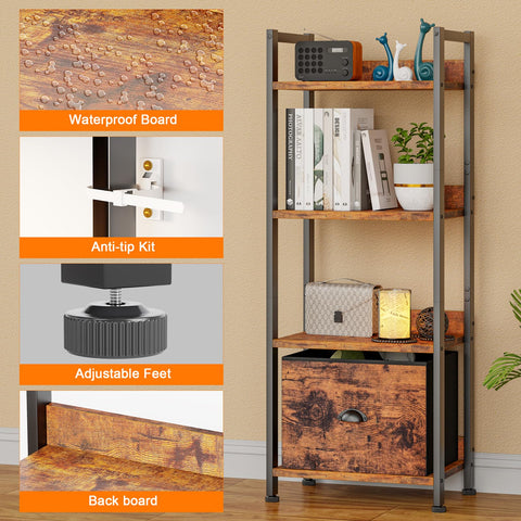 Furologee wood and metal display shelf unit blends rustic style with sturdy support.
