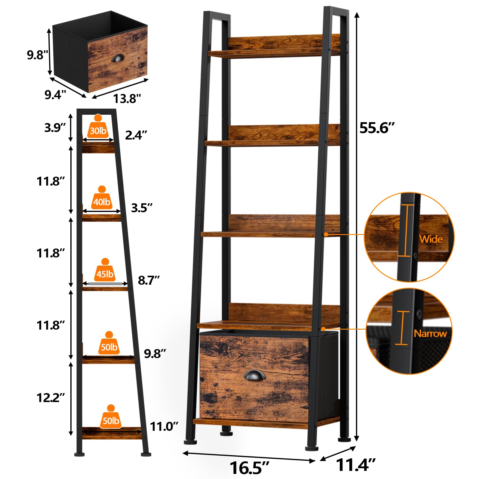 Furologee ladder shelf wood and metal design blends rustic charm with durability