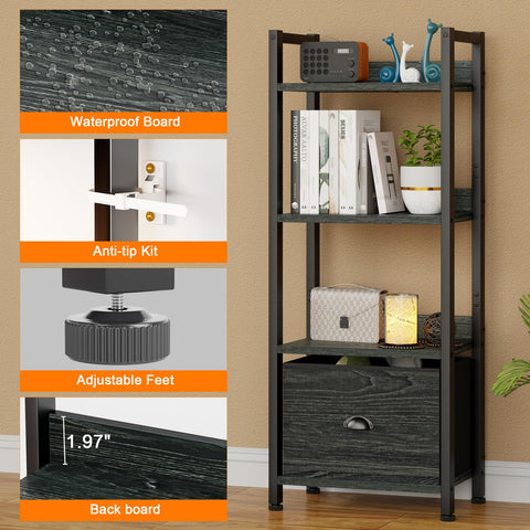 Furologee wood and metal standing shelf demonstrates sturdy construction for daily use