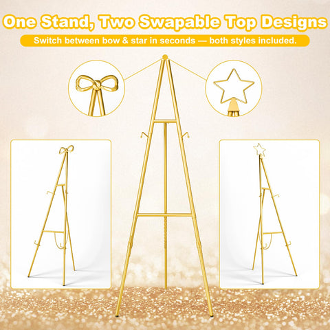 Furosa bow-top gold easel ideal for weddings and formal events.