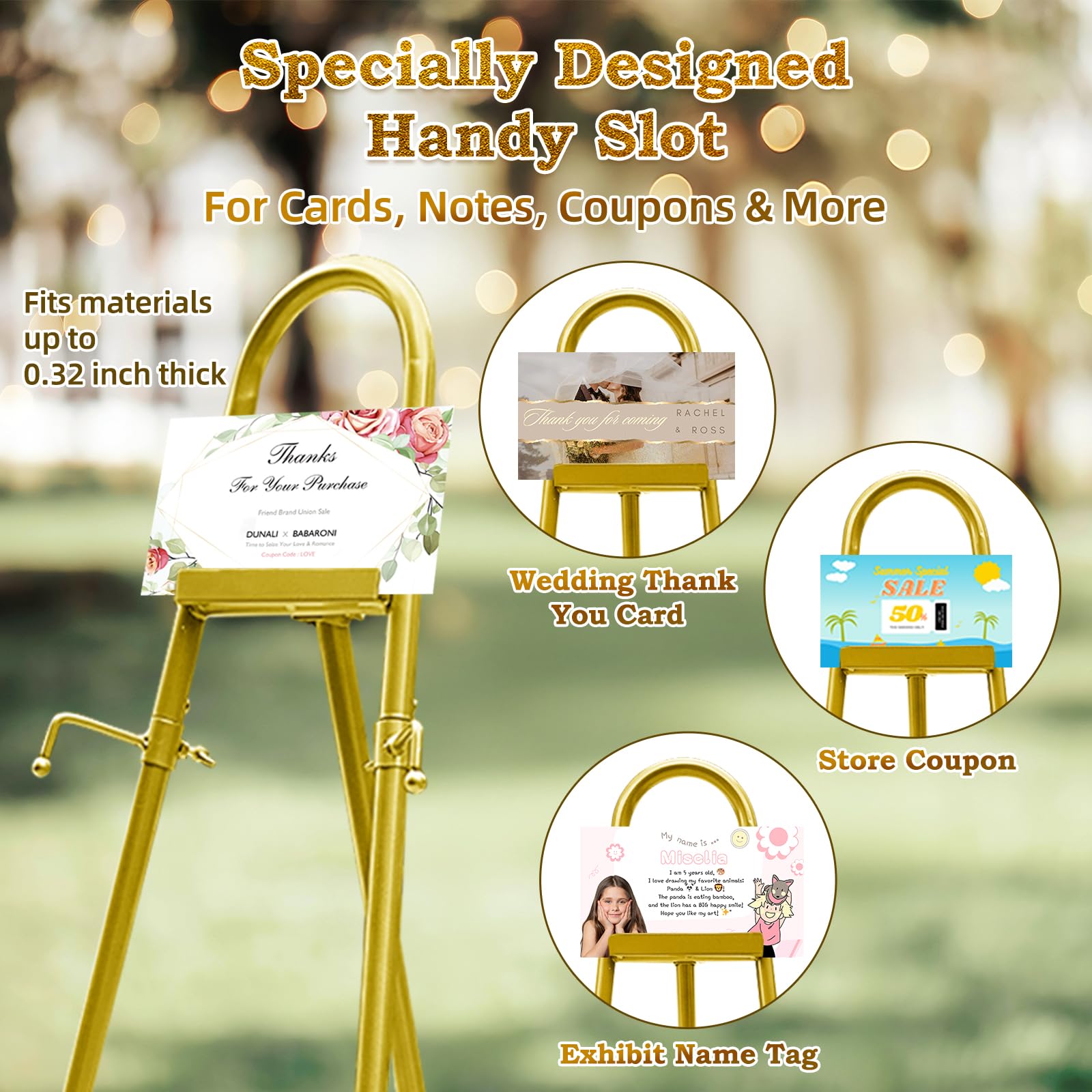 Furosa easel bonus card slot for notes, seating, or coupons