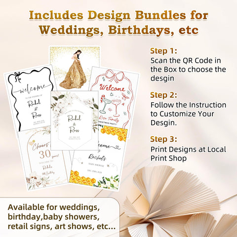 Furosa editable design templates included for weddings and retail signage