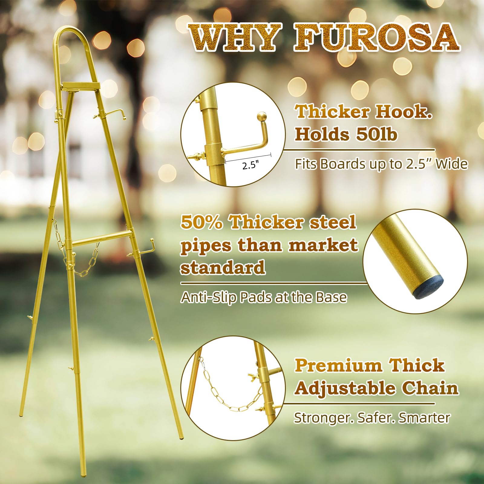 Furosa heavy-duty pipes and reinforced chain support signs up to 50 lb