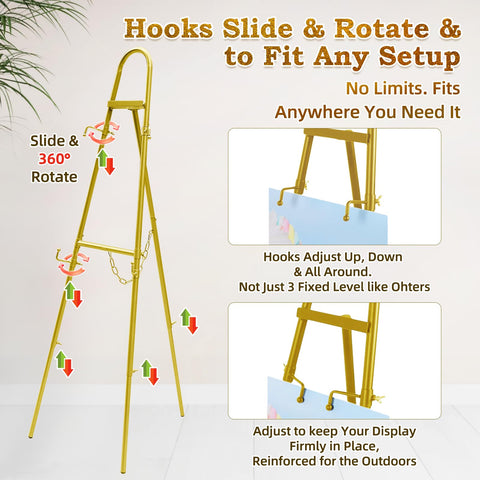 Furosa easel slide and rotate hooks enable precise sign placement