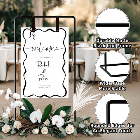 Furosa sign stand in black finish complements wedding decor