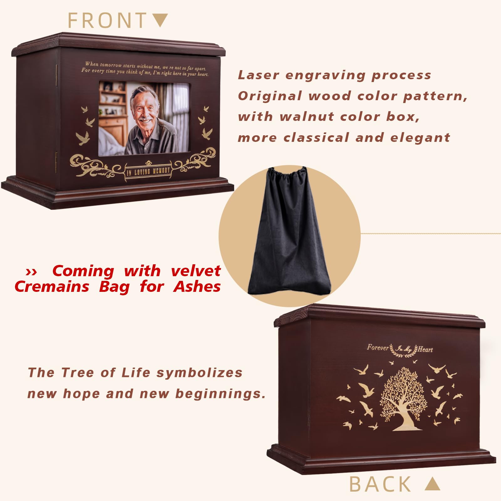 FurrySpace tree of life engraving on the front adds texture and elegance.
