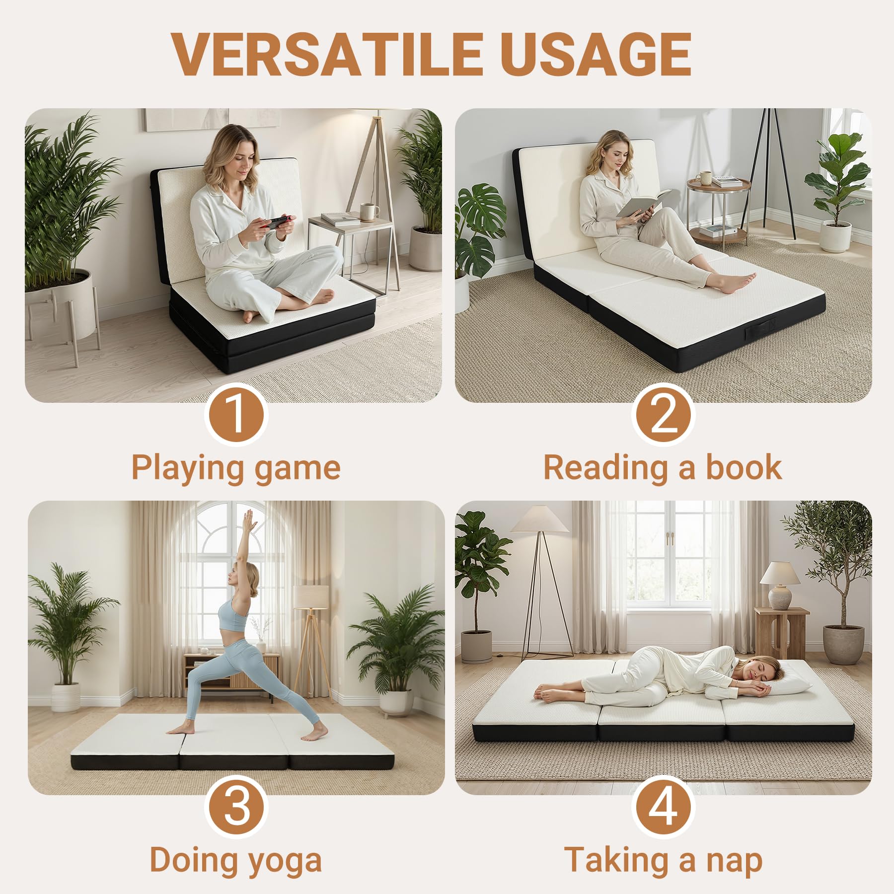 Tri-fold design of FurryWee mattress ready for quick setup or storage