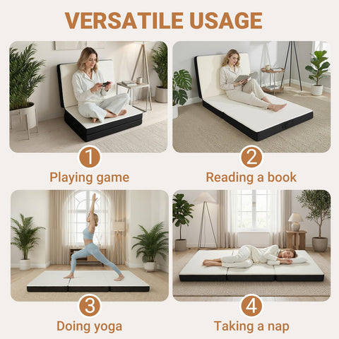 Tri-fold design of FurryWee mattress ready for quick setup or storage