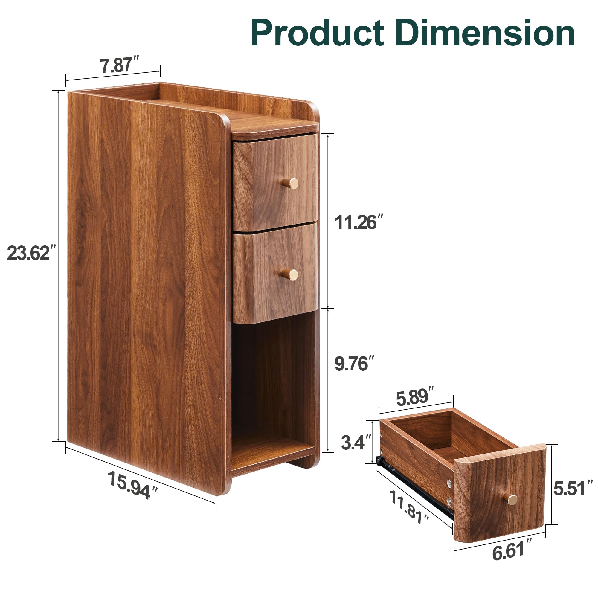 FurSch narrow nightstand angled side view showing curved edges and safety focus.