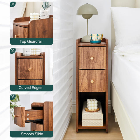 FurSch walnut nightstand packaging shows two-nightstand set in box.