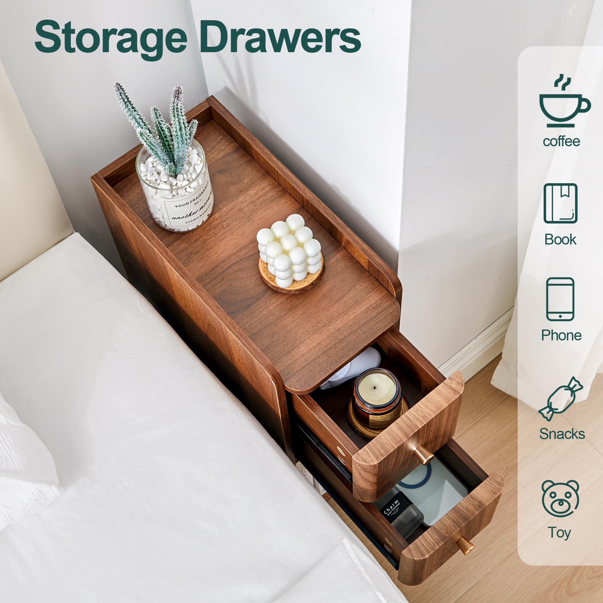 FurSch walnut two-drawer nightstand set complements modern bedrooms.