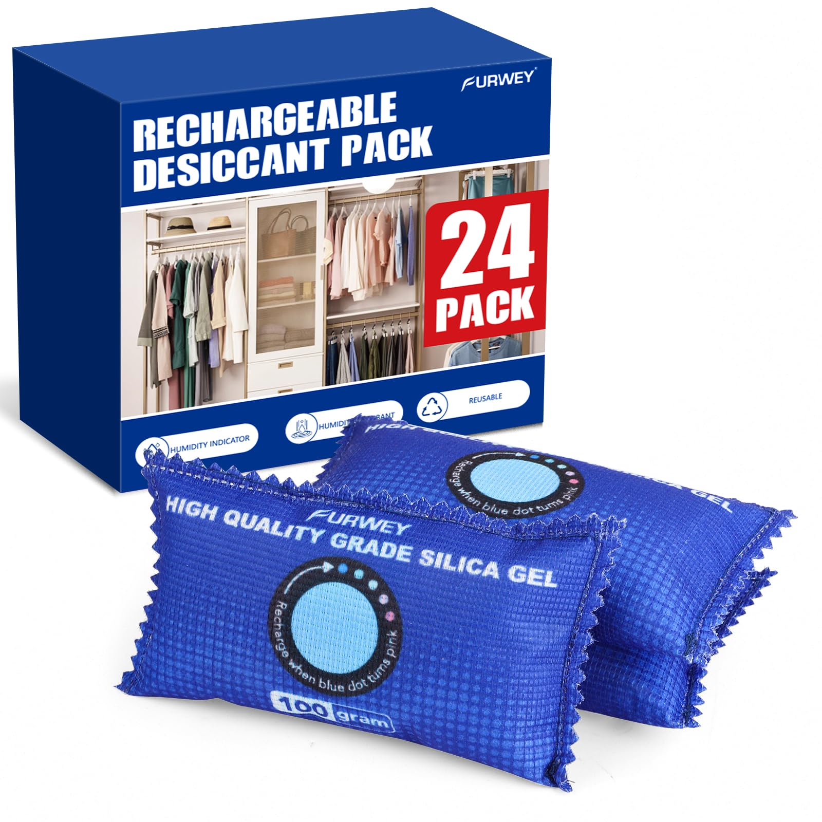 FURWEY rechargeable desiccant pack in compact size for easy storage.
