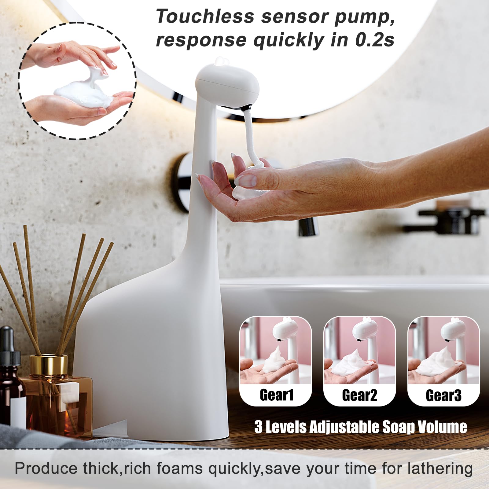 Fusunloh dispenser offers three foam modes to tailor washing and save soap.