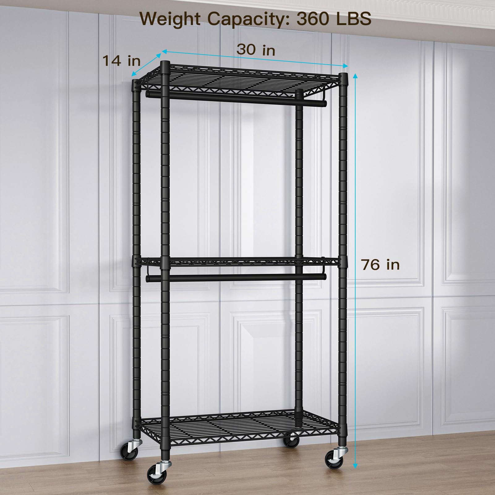 FUTASSI adjustable shelves adapt to different garment sizes and loads.