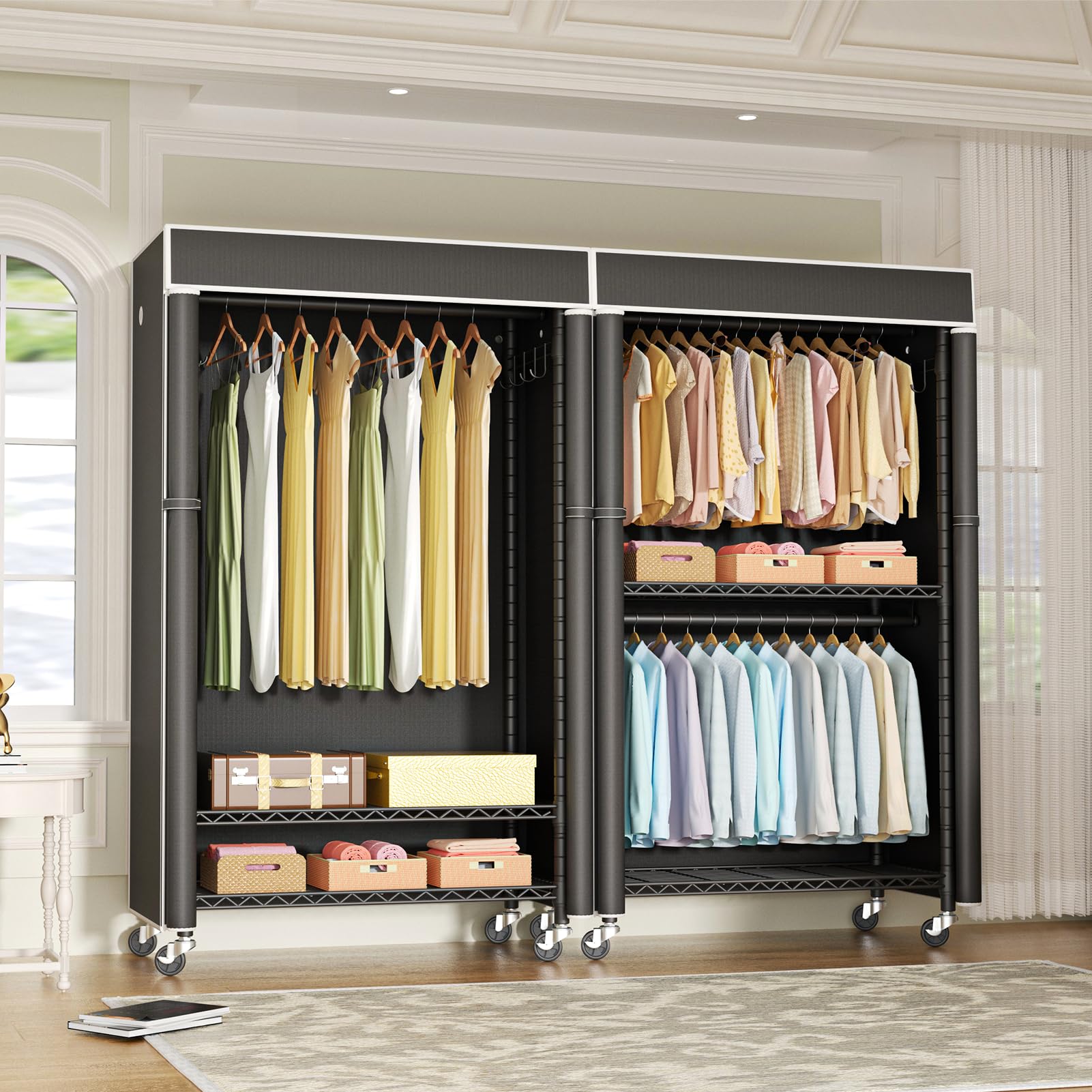 FUTASSI rack with moveable wheels for flexible room organization
