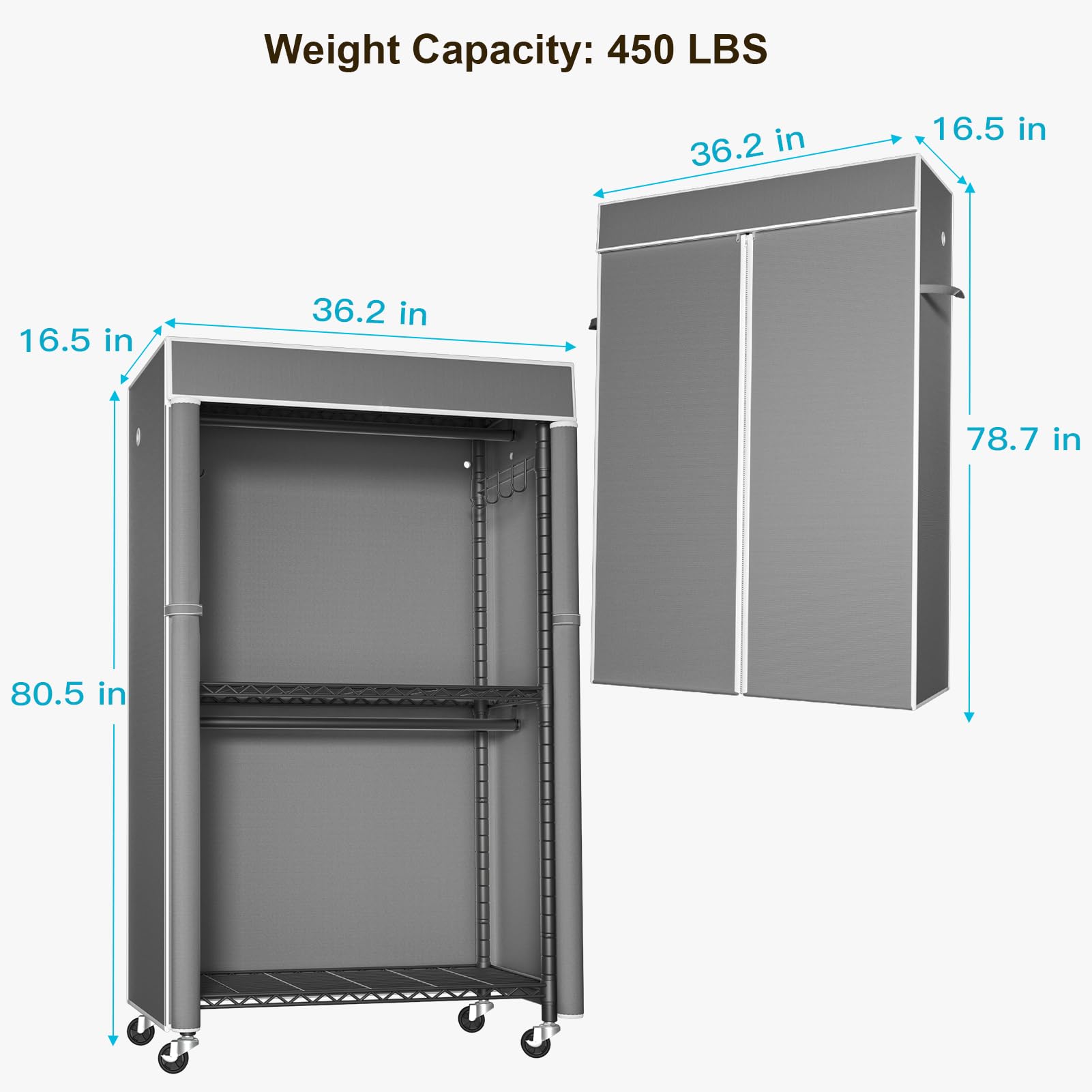 FUTASSI dustproof cover on rack with zipper for sealed storage