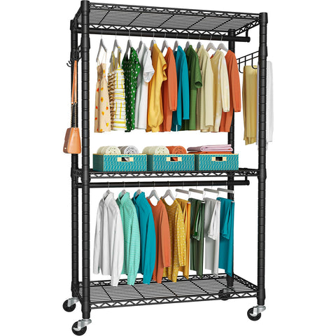 FUTASSI P1 front view of the garment rack with lockable wheels for easy mobility