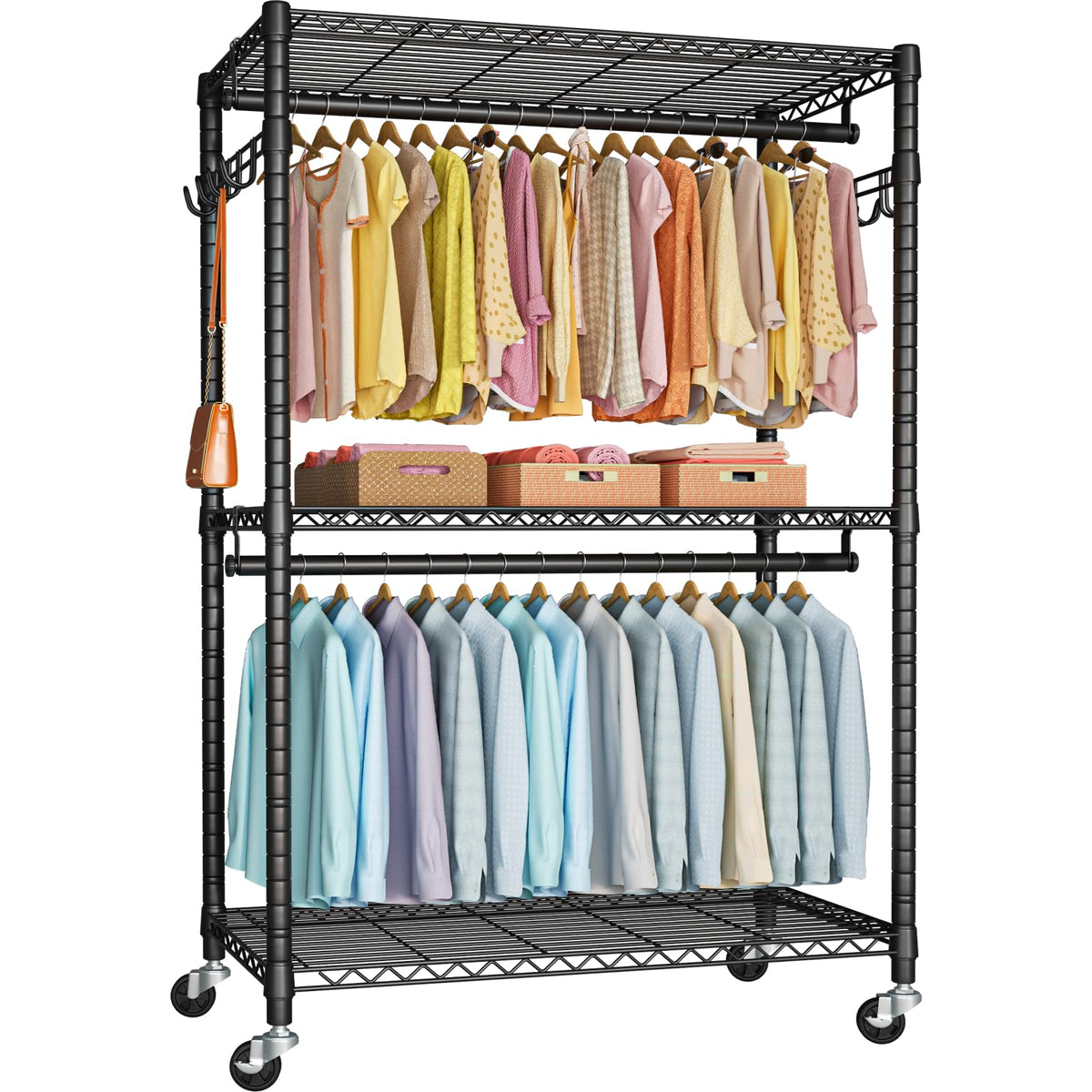 FUTASSI P1 Plus rolling clothes rack base shows sturdy construction for organized storage.