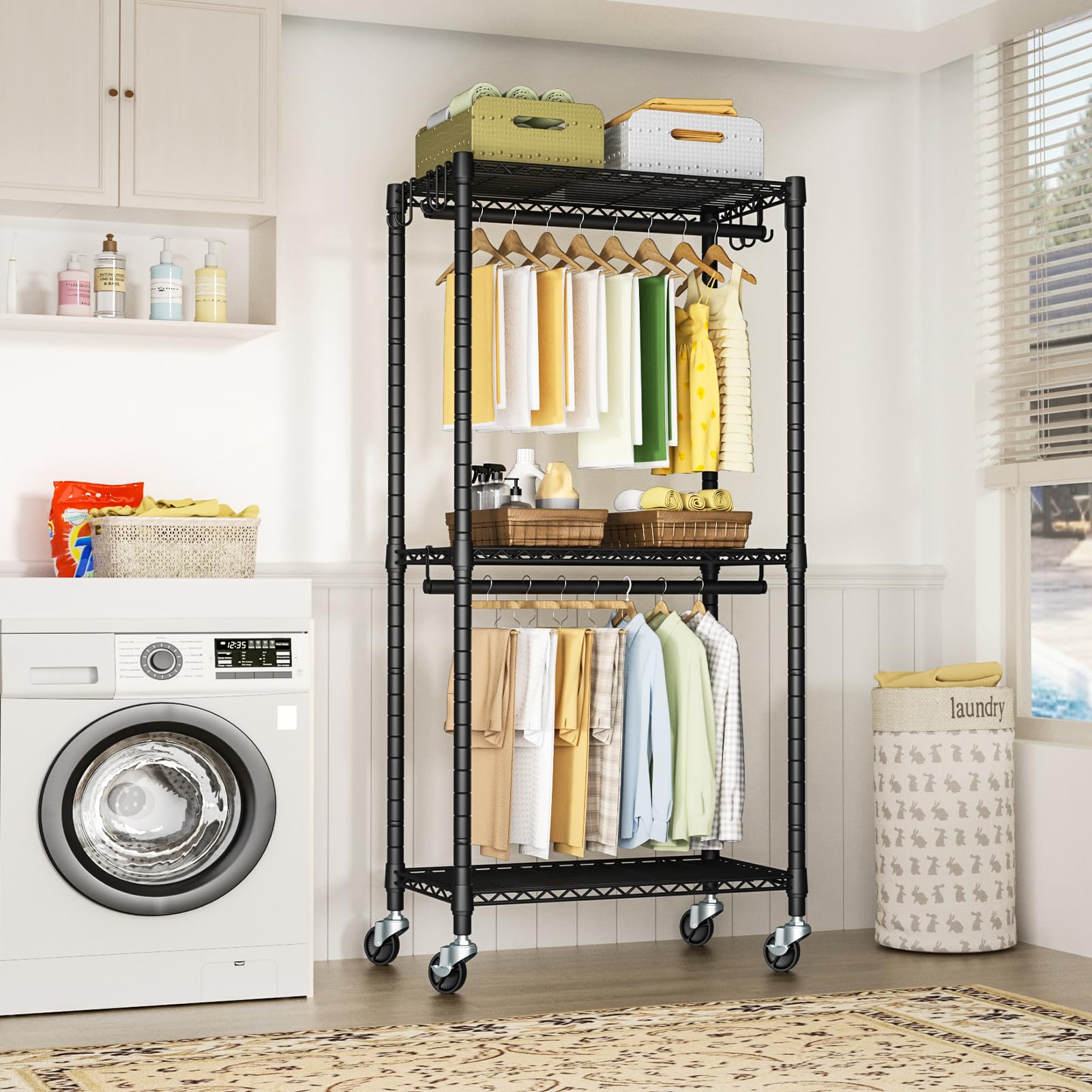 FUTASSI P3 mini rolling rack dimensions show 23.6 by 14 by 78.5 inches.