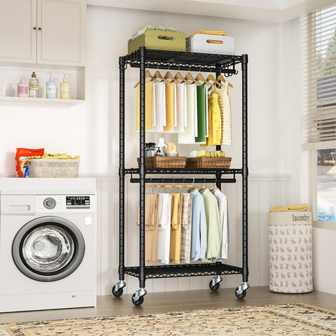 FUTASSI P3 mini rolling rack dimensions show 23.6 by 14 by 78.5 inches.