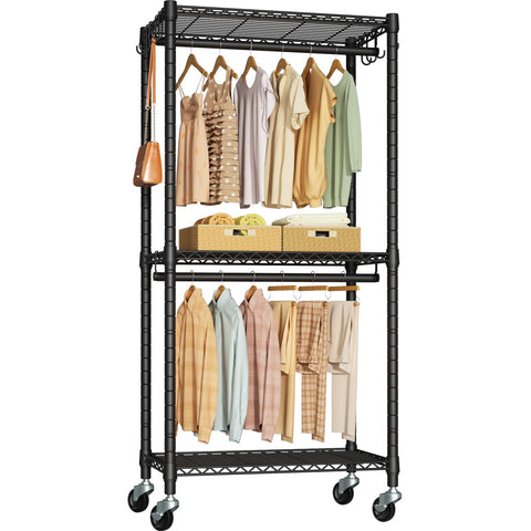 FUTASSI P3 mini rolling rack front view with ample hanging space for coats.