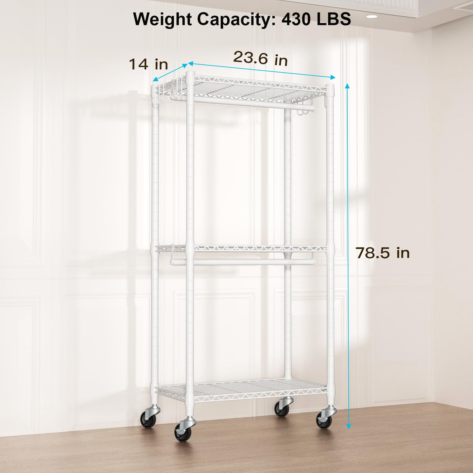 FUTASSI P3 Mini rack wheels locked for stable repositioning in any room.