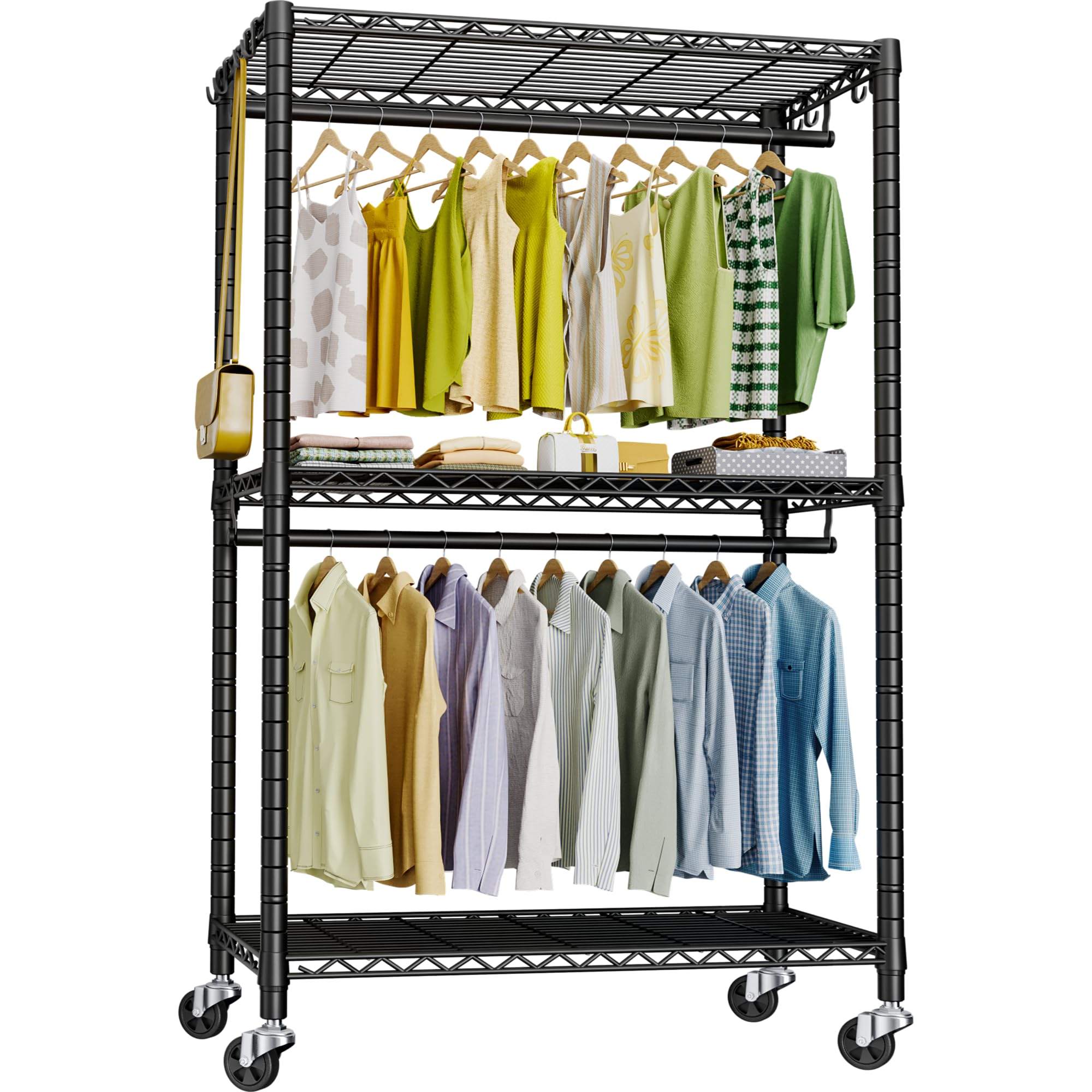 FUTASSI P3 rolling rack front view showing accessible hanging space for easy outfit changes.