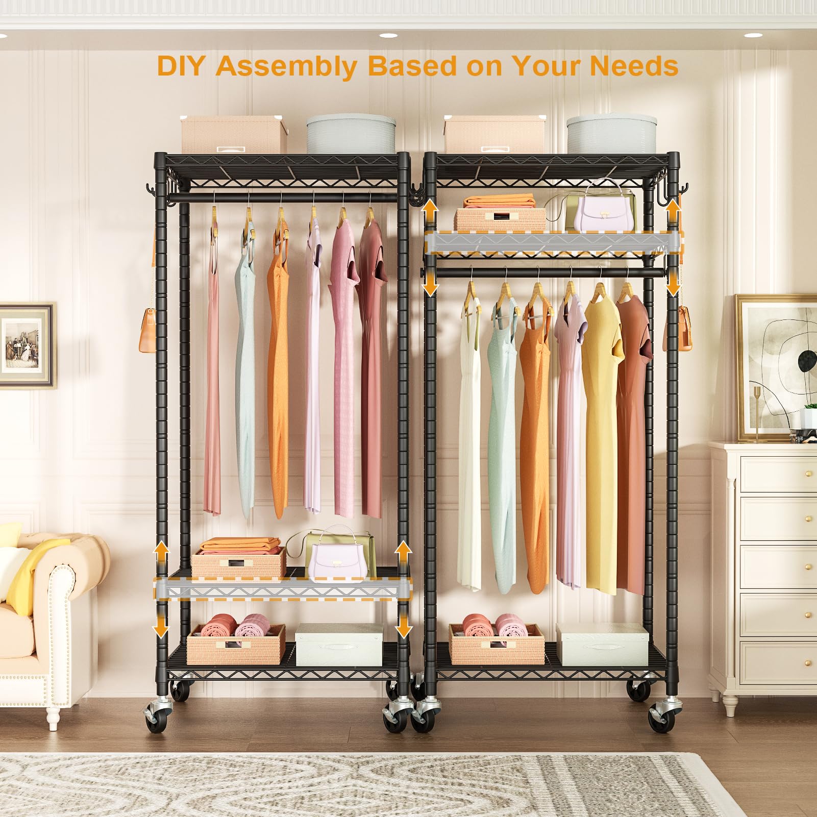 FUTASSI P6 mini rolling clothes rack assembly steps explained