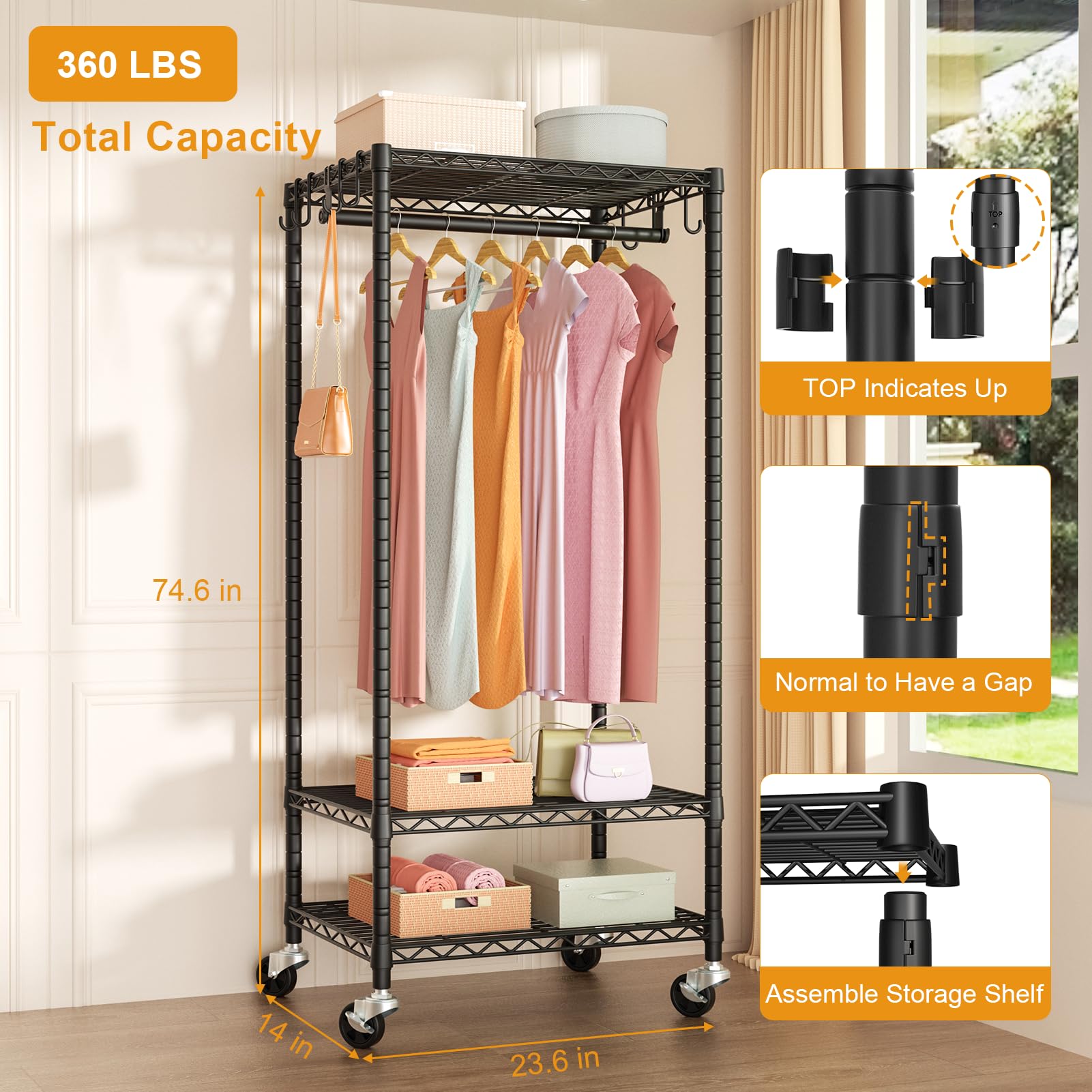 FUTASSI P6 mini rolling clothes rack dimensions guide for placement