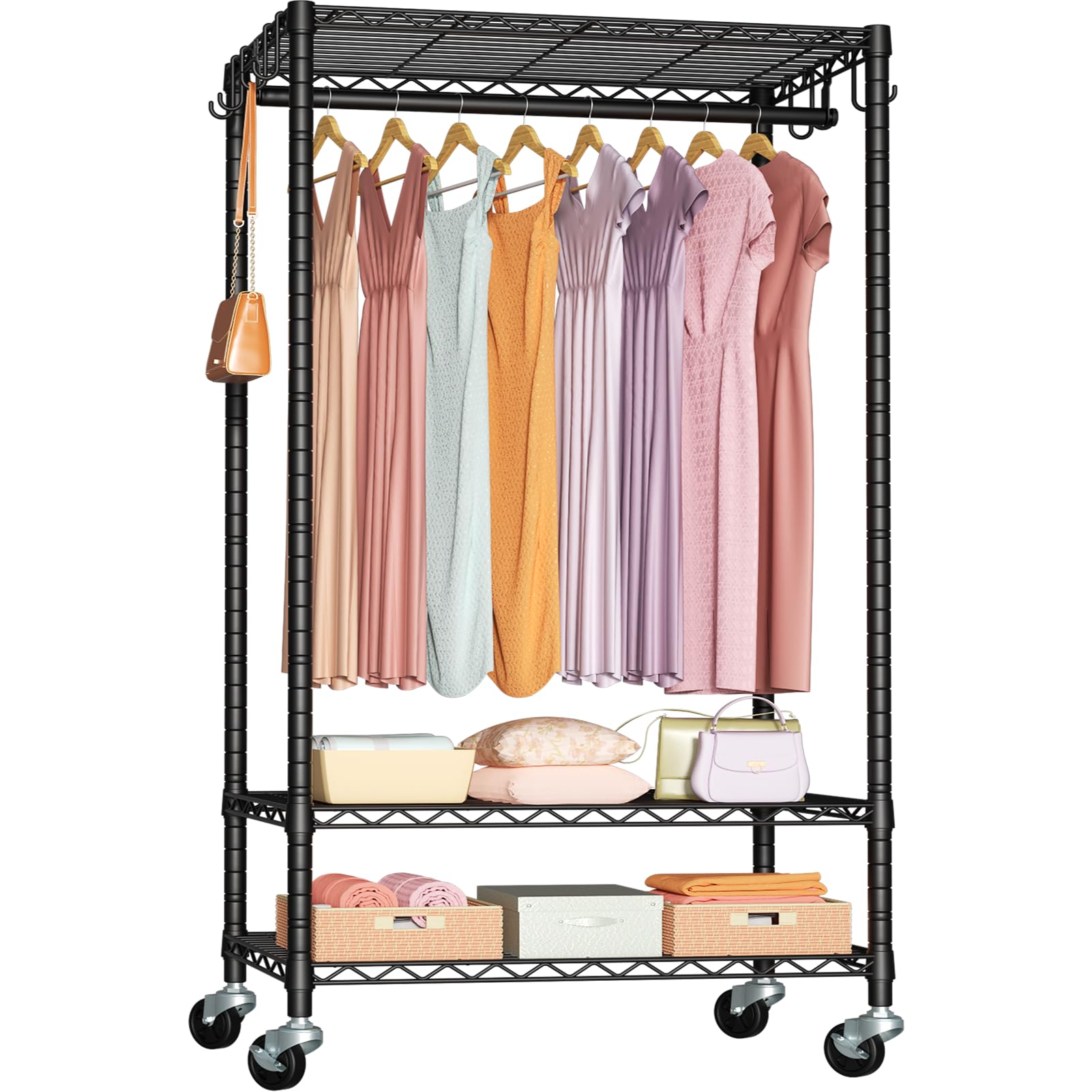 FUTASSI P6 rolling clothes rack front view for sturdy, organized wardrobes