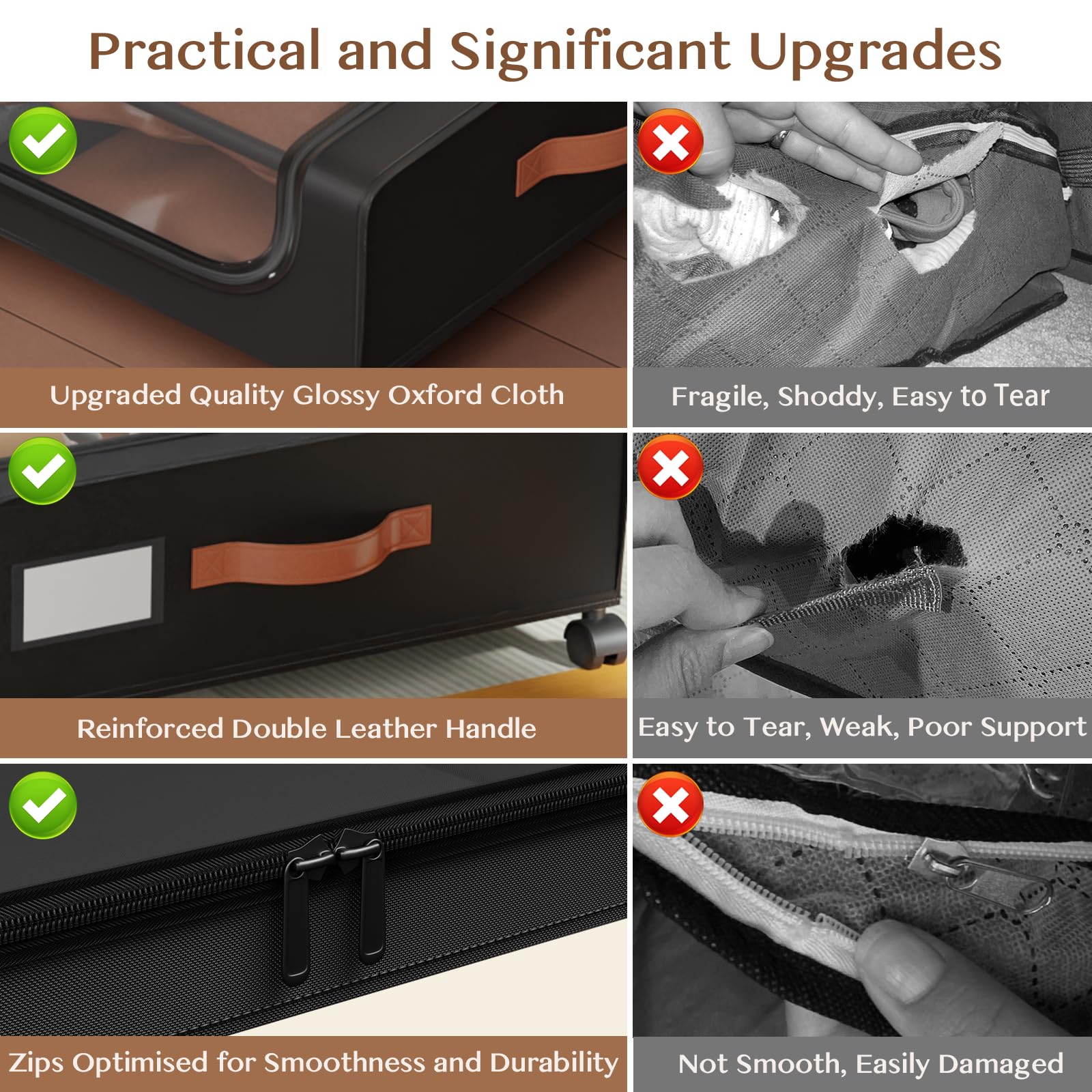 Futego under-bed storage transparent lid highlights contents at a glance while blocking dust.