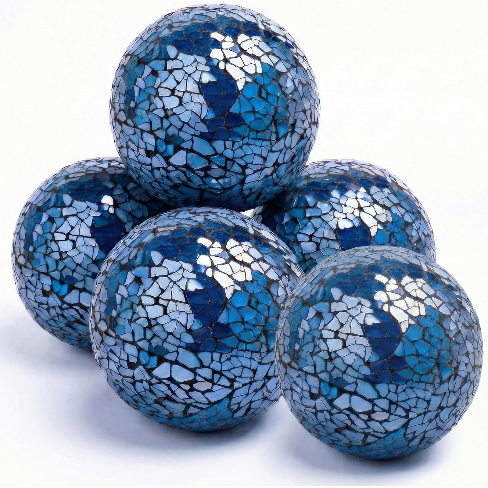 FUTUREPLUSX 3-inch blue glass sphere close-up highlighting mosaic craftsmanship