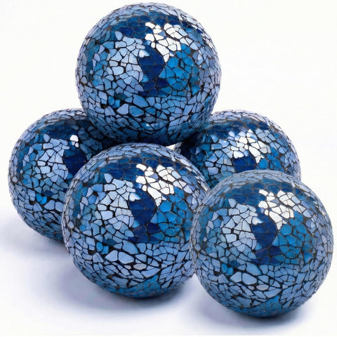 FUTUREPLUSX 3-inch blue glass sphere close-up highlighting mosaic craftsmanship