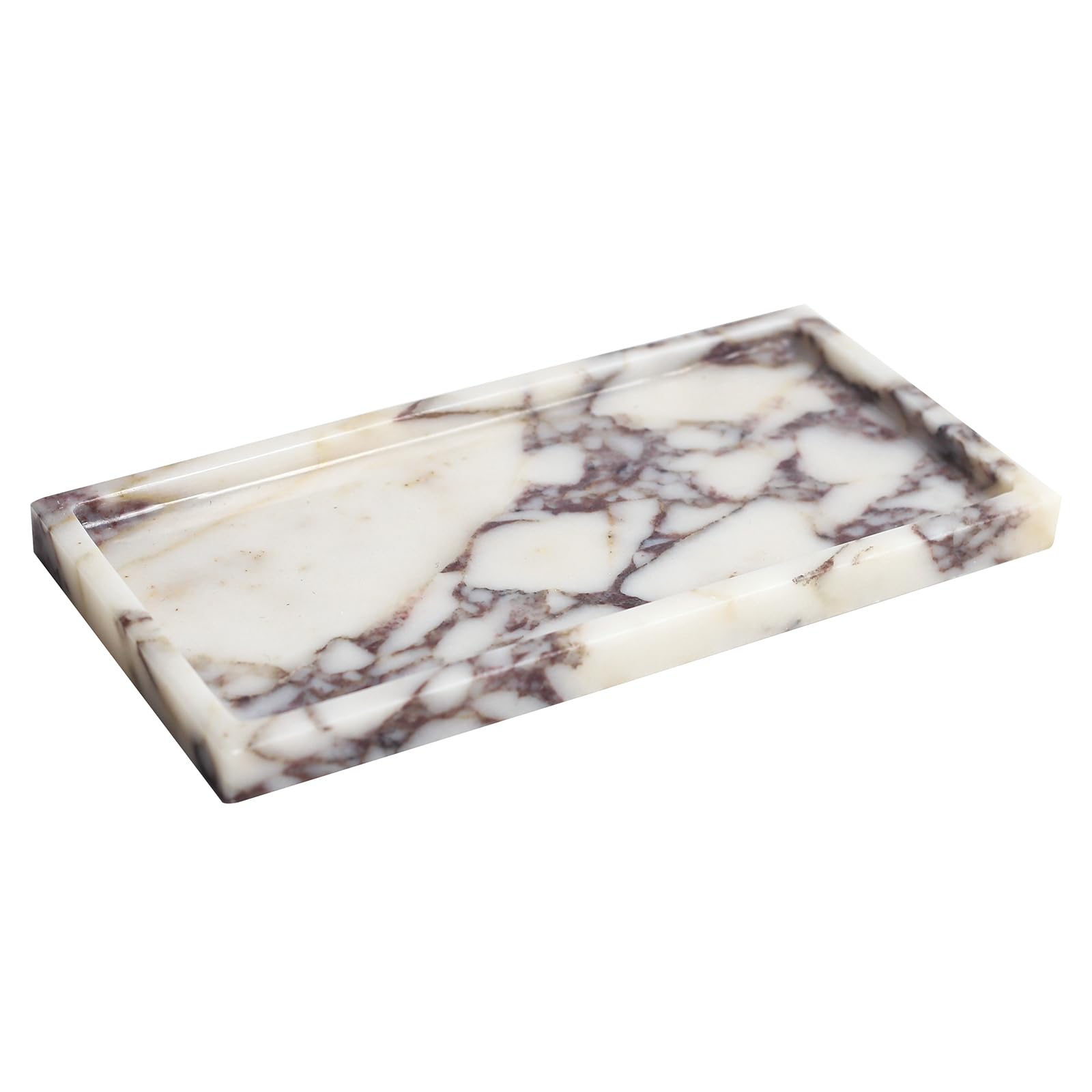 FutureStone Calacatta Viola marble towel tray top view shows unique veining and luxury craftsmanship.
