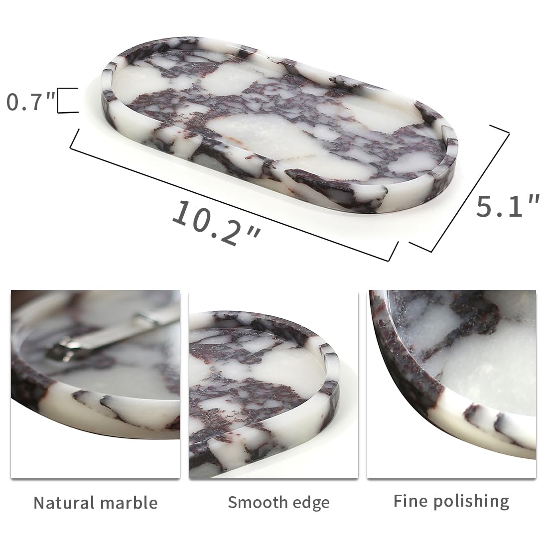 FutureStone Calacatta Viola marble tray close-up edges shows polished finish and durability