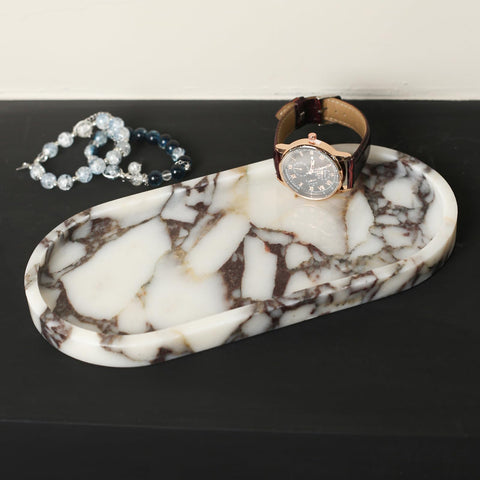 FutureStone Calacatta Viola marble tray on bathroom counter organizing essentials