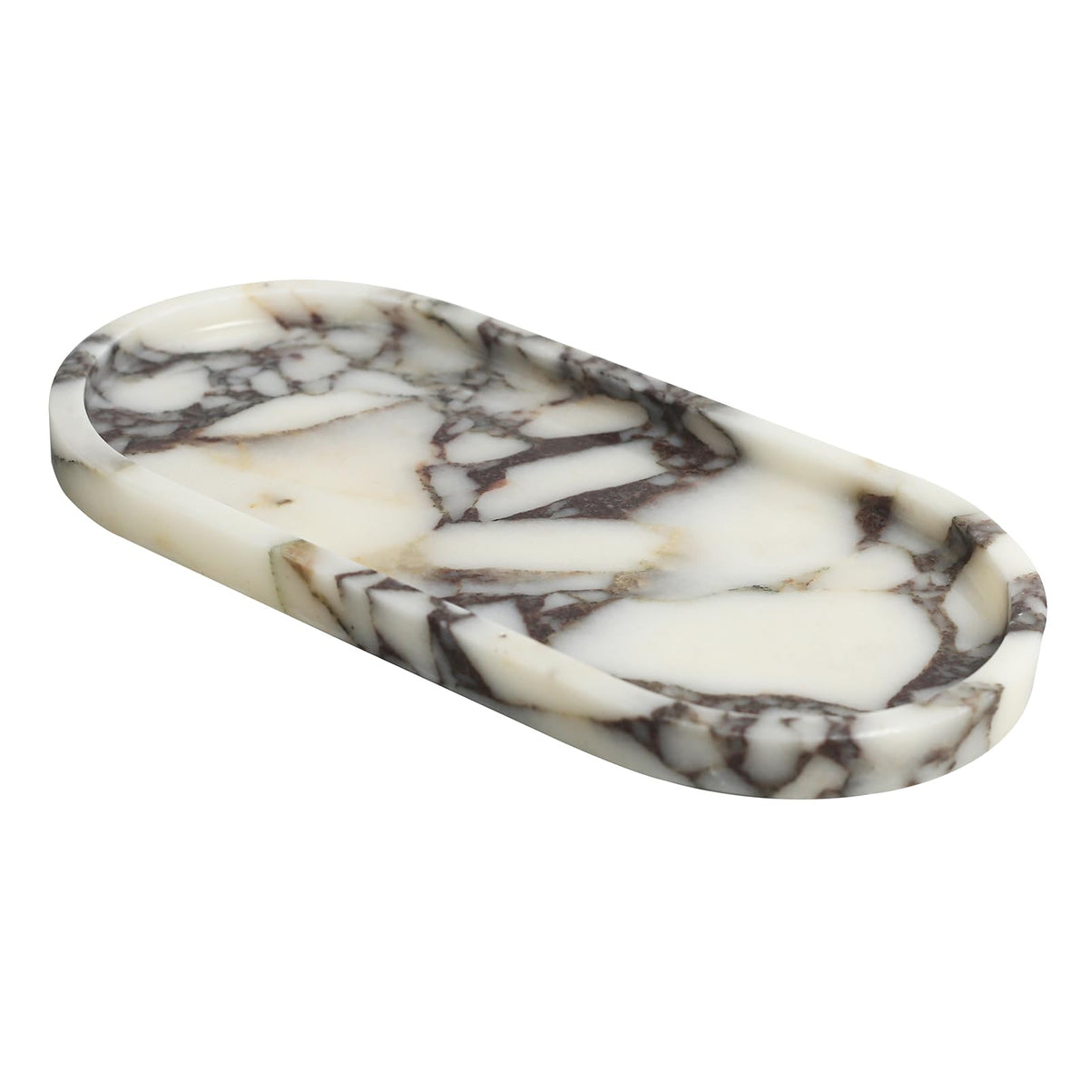 FutureStone Calacatta Viola marble tray top view highlights unique veining for luxury vanity space