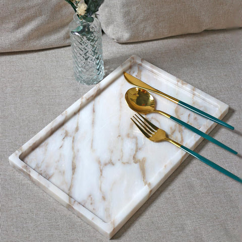 FutureStone marble tray candles and coasters create a refined display.
