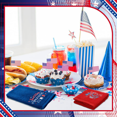 FuWeave american flag star motifs towels bring festive flair to kitchens.