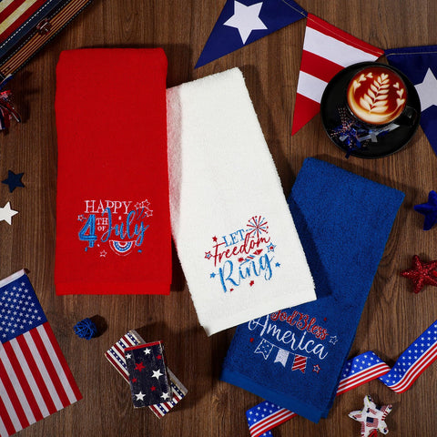 FuWeave fourth of july embroidery towels highlighting star stripes for festive kitchen and bath use.