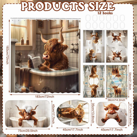 FuWeave Highland cattle shower curtain hooks for quick, secure hanging.