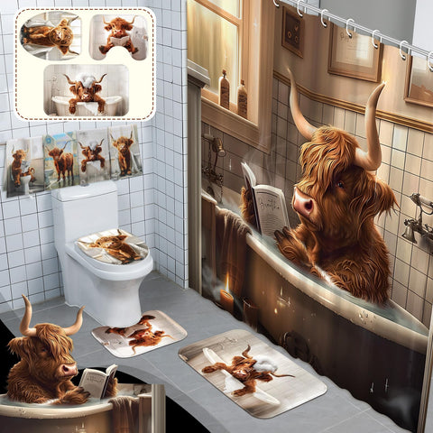FuWeave Highland cattle shower curtain with waterproof fabric for daily use.