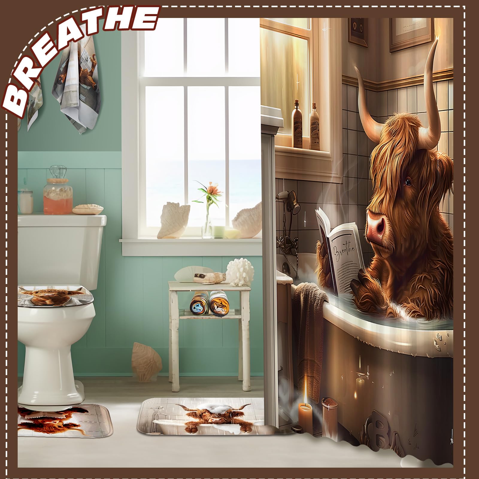 FuWeave Highland cattle U-shaped mat fits toilet area comfortably.