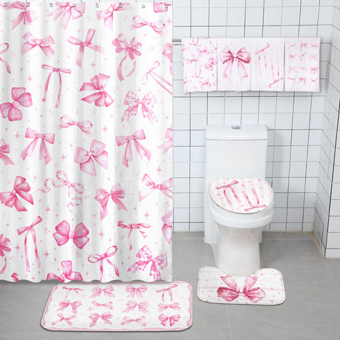 FuWeave pink bow bathroom decor ensemble creates cohesive, stylish look